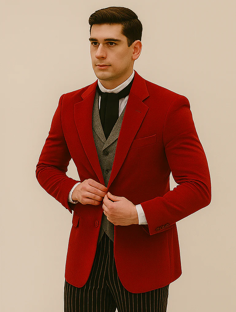 Red Velvet Roderick Smoking Jacket – Luxurious Men's Wear - Image 8