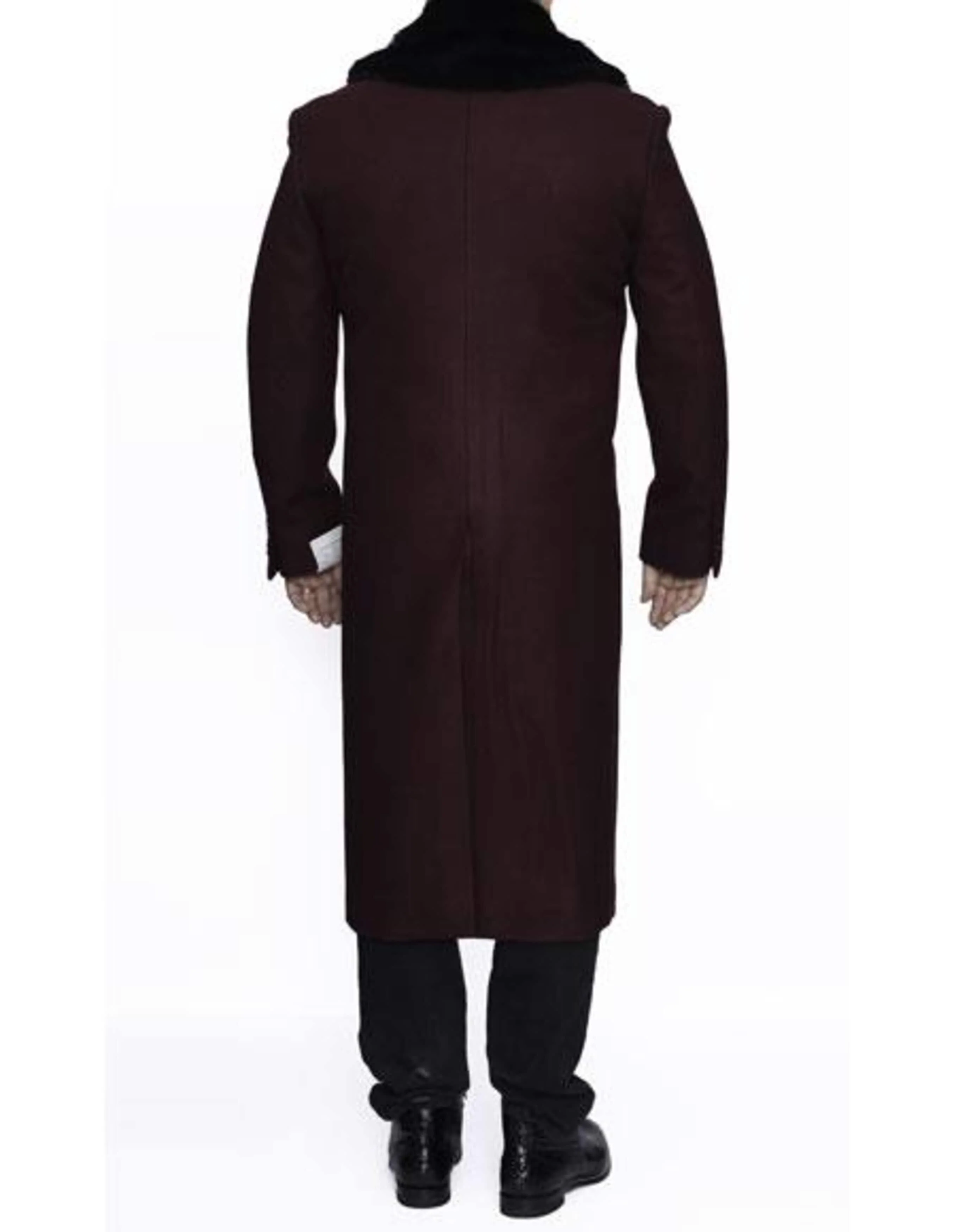 Removable Fur Collar Full Length Wool Dress Ankle length Top Coat/Overcoat Burgundy - Image 2