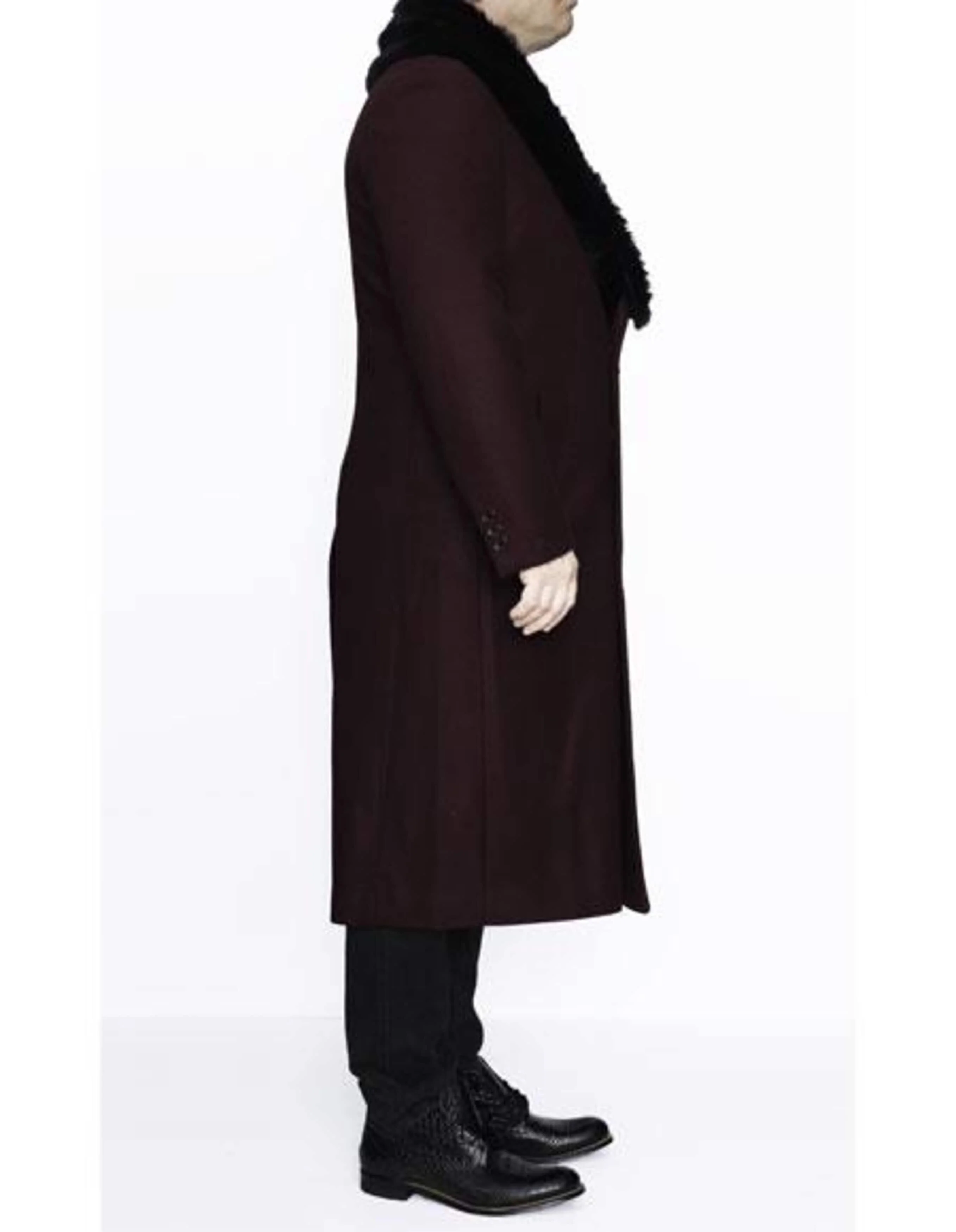 Removable Fur Collar Full Length Wool Dress Ankle length Top Coat/Overcoat Burgundy - Image 3