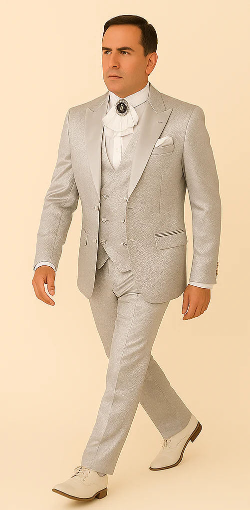 Rossi Man FORD RM1915 – Men's Slim Fit 3-Piece Suit in Silver - Image 4
