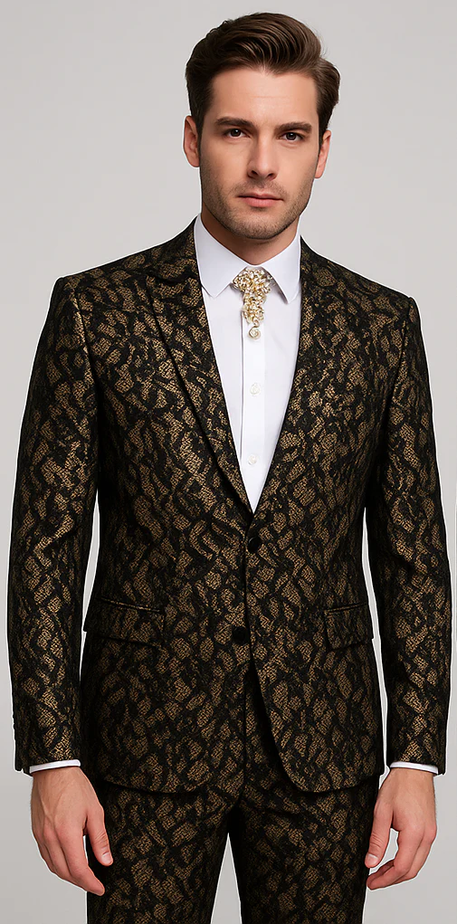 Rossi Man LEO RM1901 – Gold & Black Designer Tuxedo for Men | Slim Fit - Image 5
