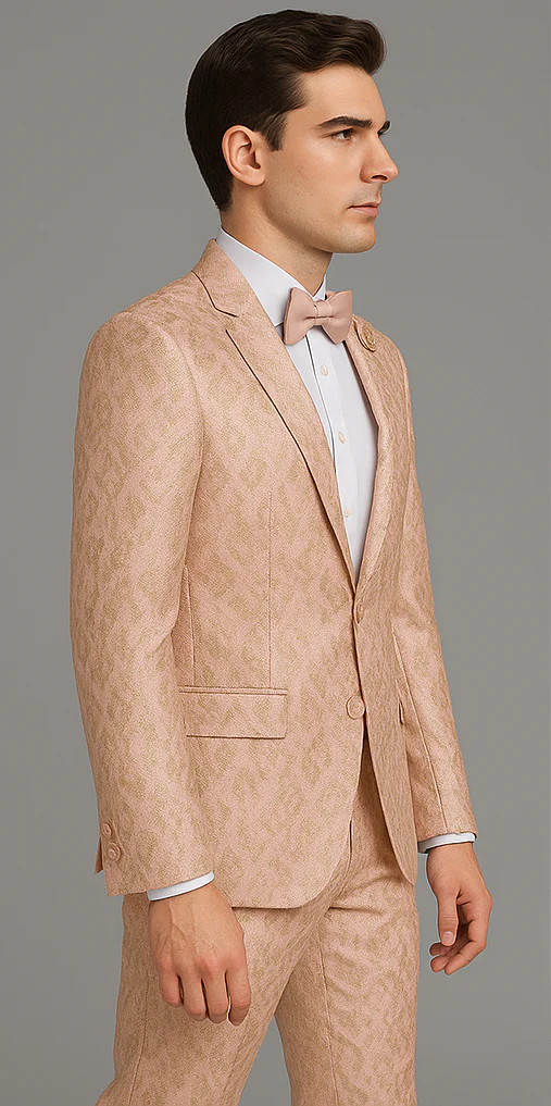 Rossi Man Leo RM1903 – Pink & Gold Designer Tuxedo for Men | Stylish Formal Wear - Image 4