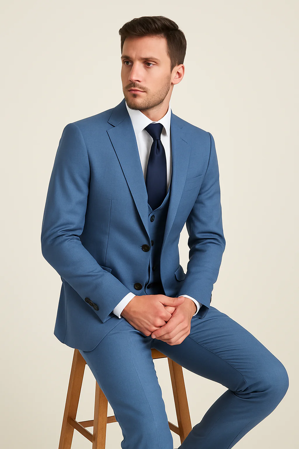 Rossi Man MAX RM1387 Slim Fit 3-Piece Suit – Stylish Solid Blue Formalwear for Men - Image 4