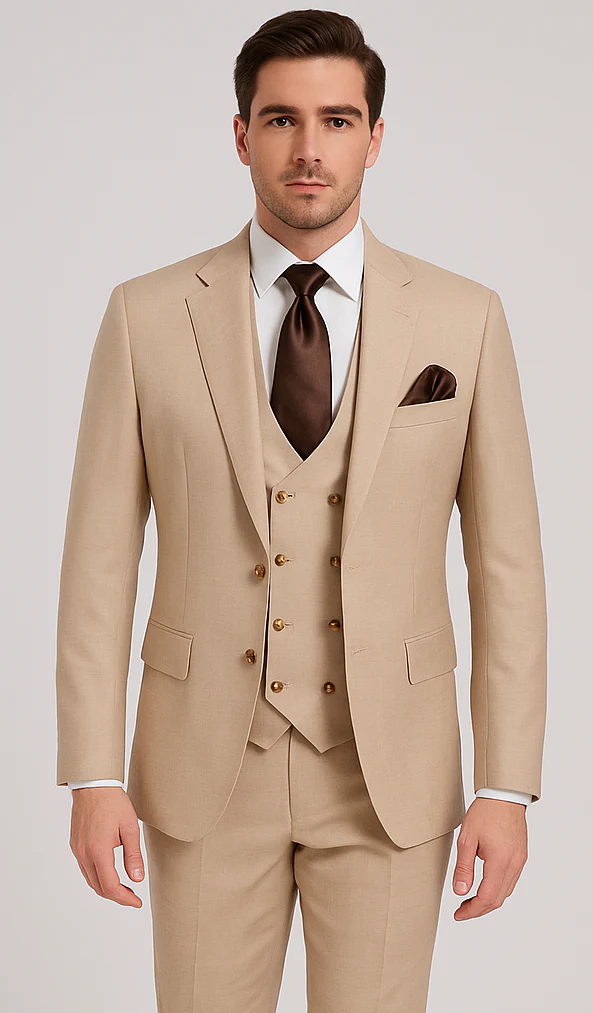 Rossi Man Max RM1391 – Slim Fit 3-Piece Men’s Suit in Solid Beige - Image 5