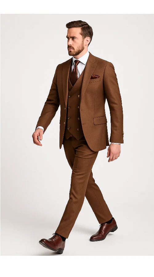 Rossi Man Max RM1392 – Slim Fit 3-Piece Men’s Suit in Solid Brown - Image 4