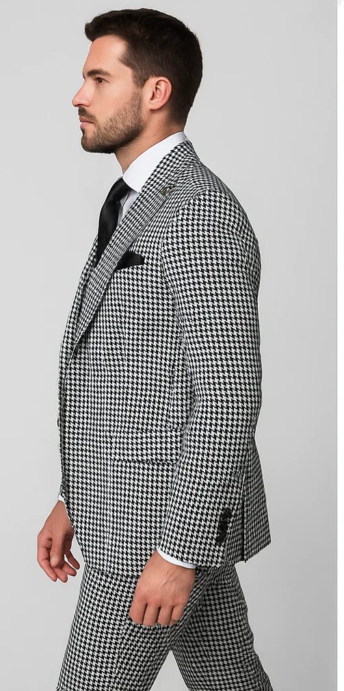 Rossi Man MAX RM1710 Slim Fit 3-Piece Suit – Modern Black and White Suit for Men - Image 3