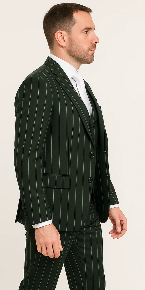 Rossi Man MAX RM1727 Slim Fit 3-Piece Suit – Stylish Tailored Green Pinstripe Suit for Men - Image 2