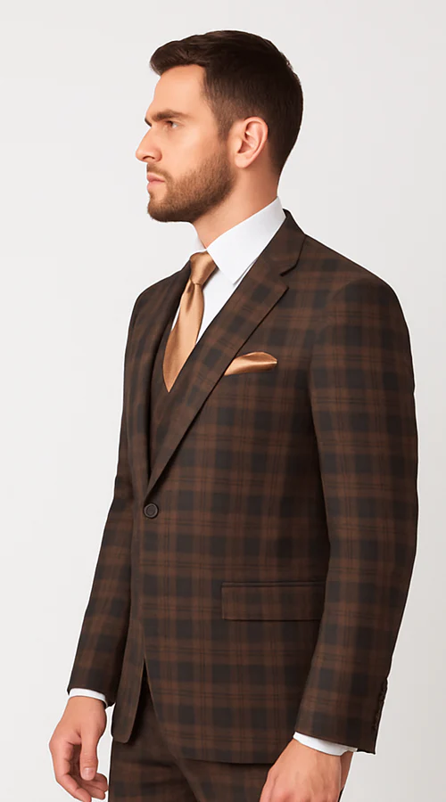 Rossi Man MAX RM1735 Slim Fit 3-Piece Brown Suit – Modern Formalwear for Men - Image 2