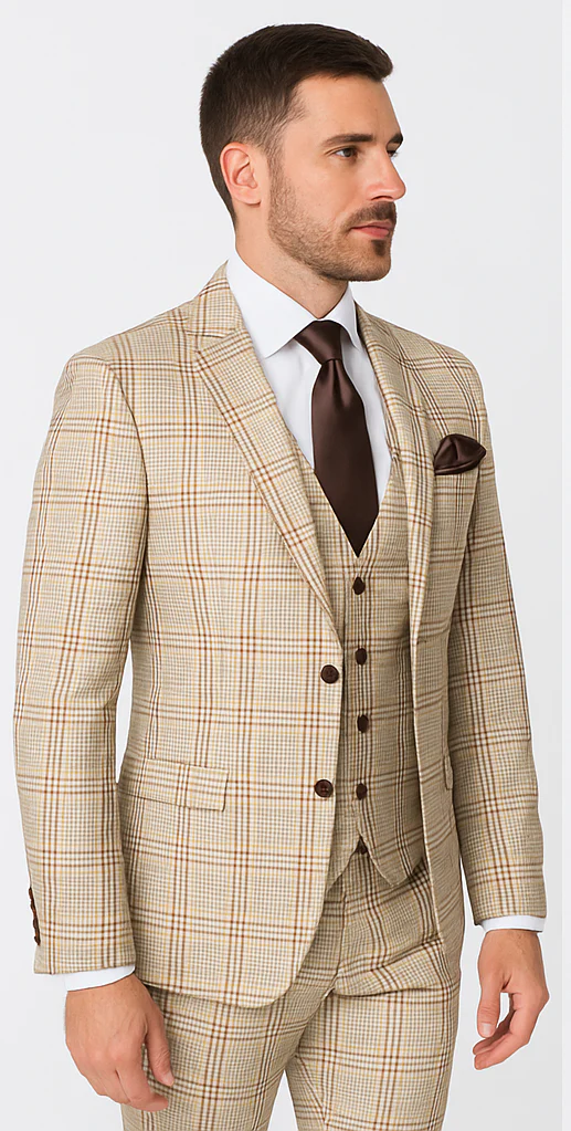 Rossi Man MAX RM1824 Slim Fit 3-Piece Light Brown Suit – Elegant Formalwear for Men - Image 3