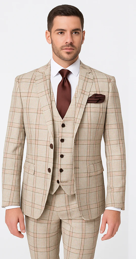 Rossi Man MAX RM1824 Slim Fit 3-Piece Light Brown Suit – Elegant Formalwear for Men - Image 5