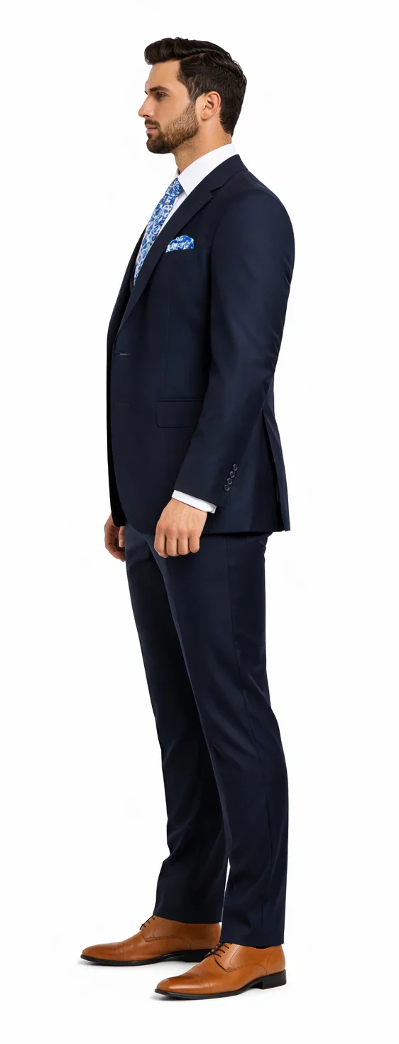 Rossiman Blue Men's Slim-Fit Vested Suit Flat Front Pants - Image 3