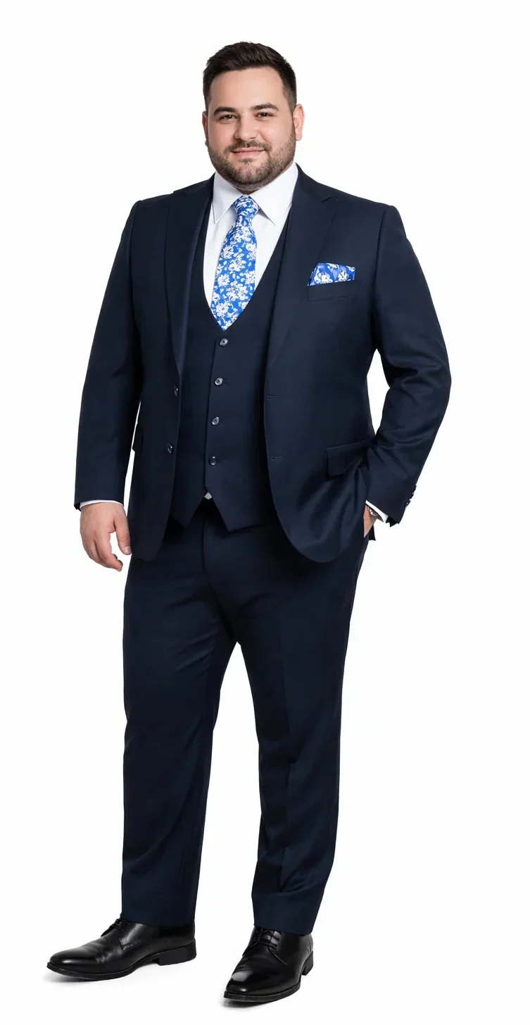 Rossiman Blue Men's Slim-Fit Vested Suit Flat Front Pants - Image 6