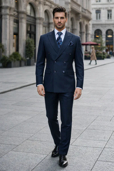 Rossiman Blue Men's Suit Double Breasted Slim Fit - Image 7