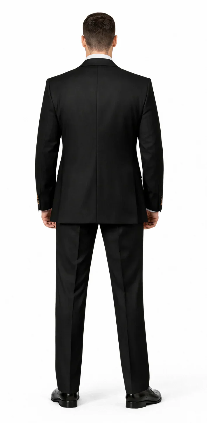 Rossiman Brand Black Suits - 1 Button Suit Peak Lapel Double Breasted Vest - Image 2