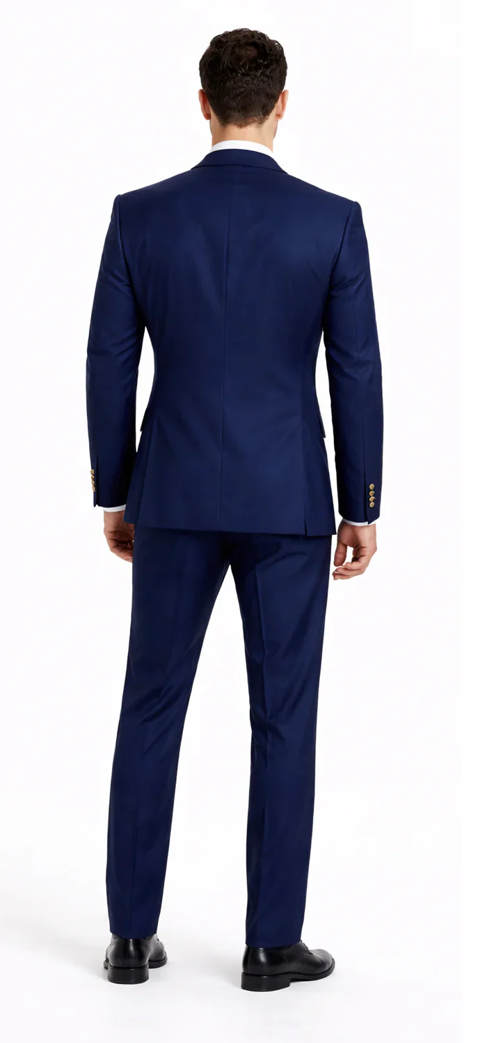 Rossiman Navy Blue Suit for Men – Classic 1-Button Peak Lapel Jacket & Double-Breasted Vest - Image 2