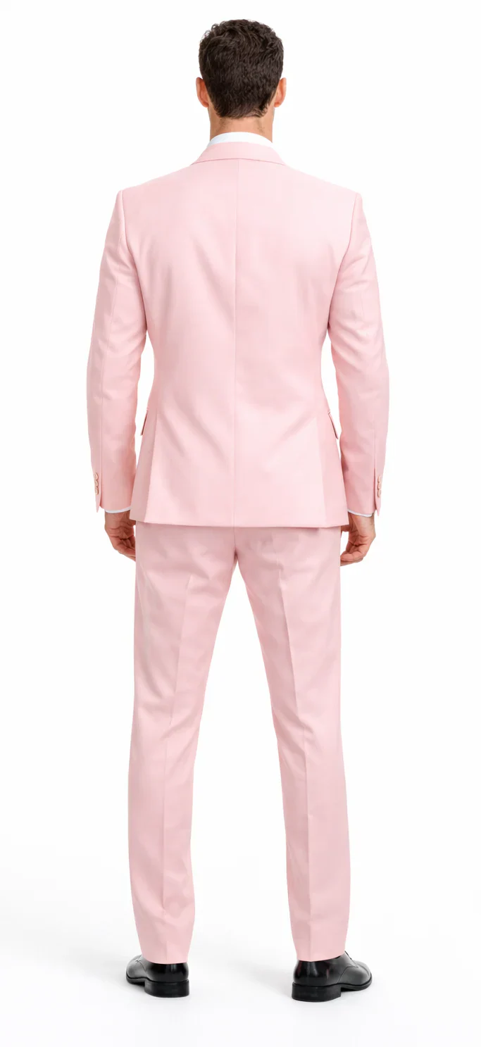Rossiman Brand Pink Suits - 1 Button Suit Peak Lapel Double Breasted Vest - Image 2