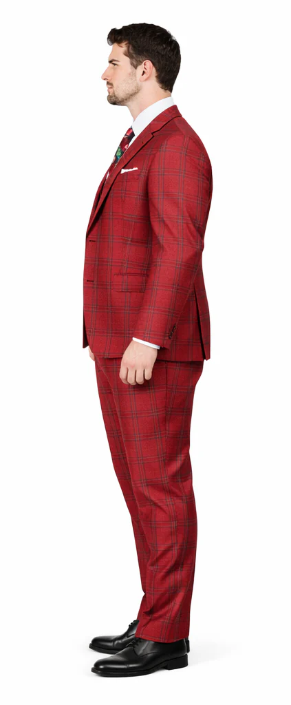 Rossiman Suits Brand - Plaid Textured Double breasted Style - Windowpane Pattern in Color Red and Blue - Image 3