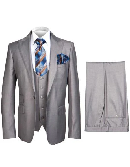 Rossiman Gray Men's Slim-fit Suit Vested Flat Front Pants - Image 9