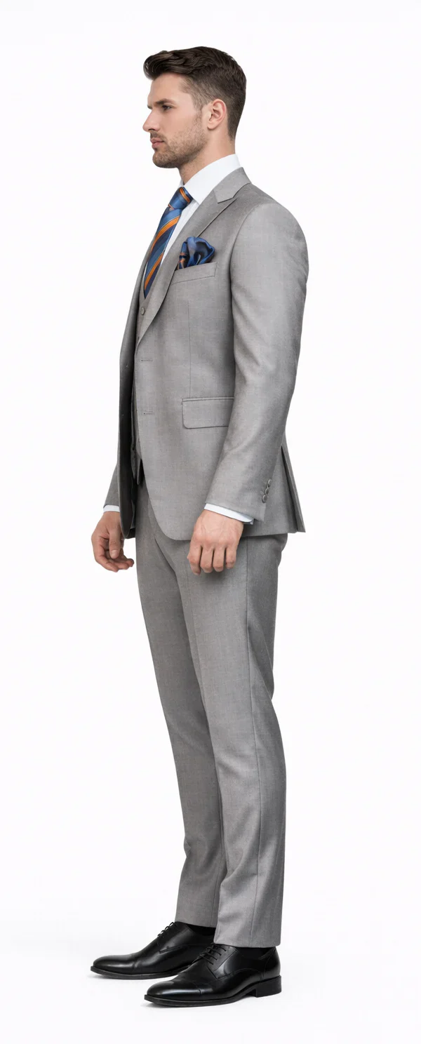 Rossiman Gray Men's Slim-fit Suit Vested Flat Front Pants - Image 3