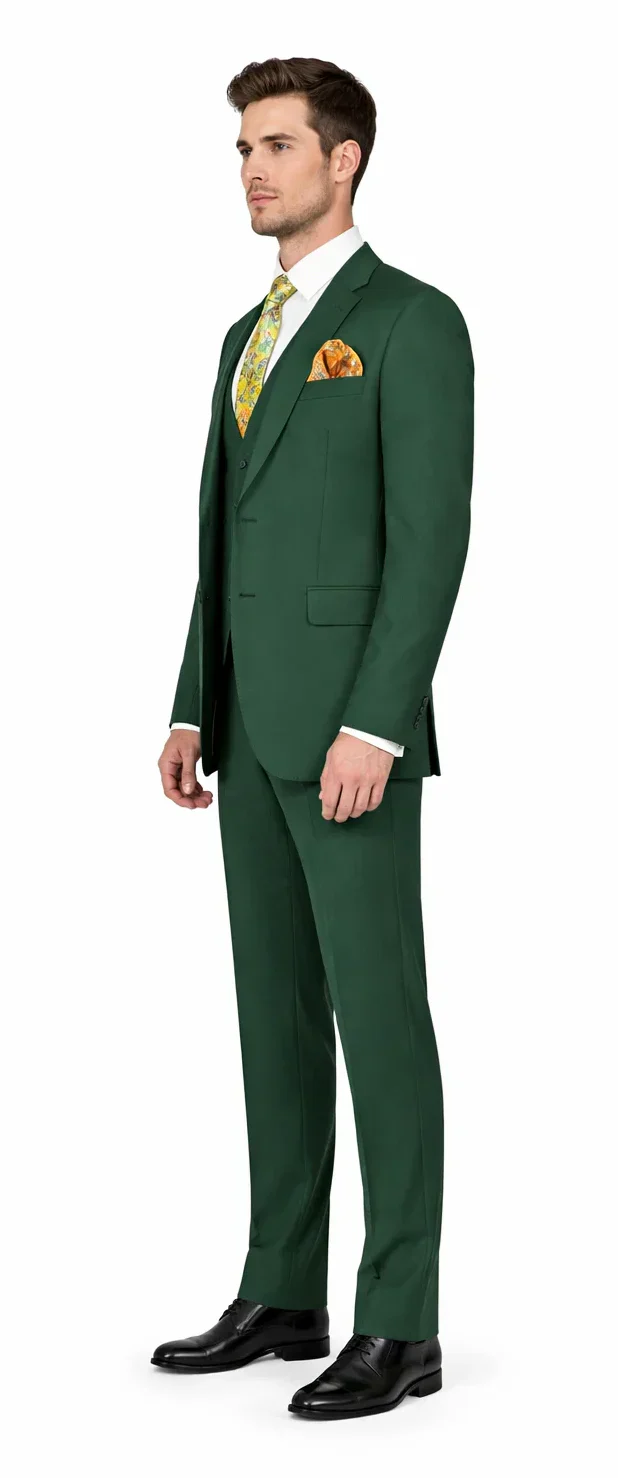 Rossiman Hunter Green Men's Slim-fit Suit Vested Flat Front Pants - Image 3