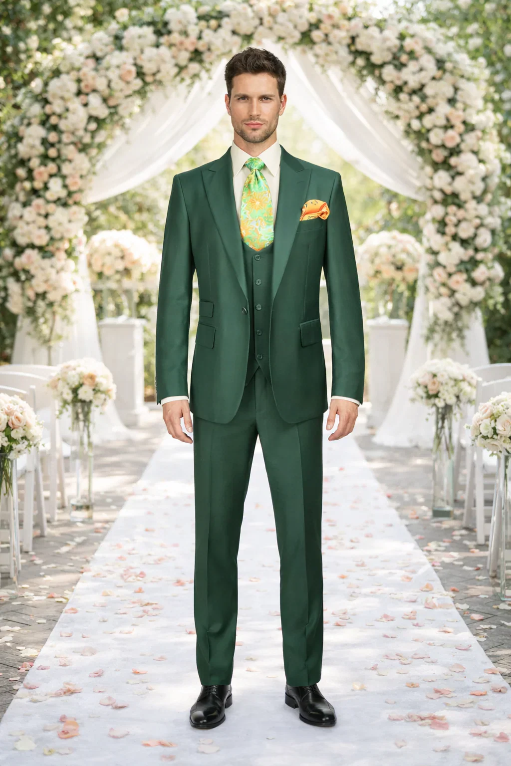 Rossiman Hunter Green Men's Slim-fit Suit Vested Flat Front Pants - Image 6