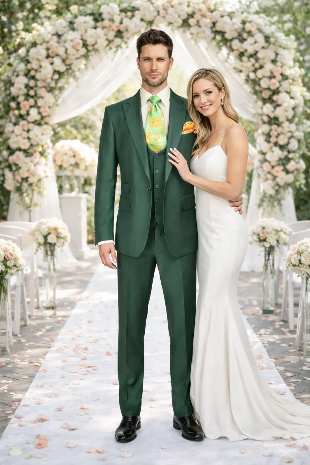 Rossiman Hunter Green Men's Slim-fit Suit Vested Flat Front Pants - Image 7