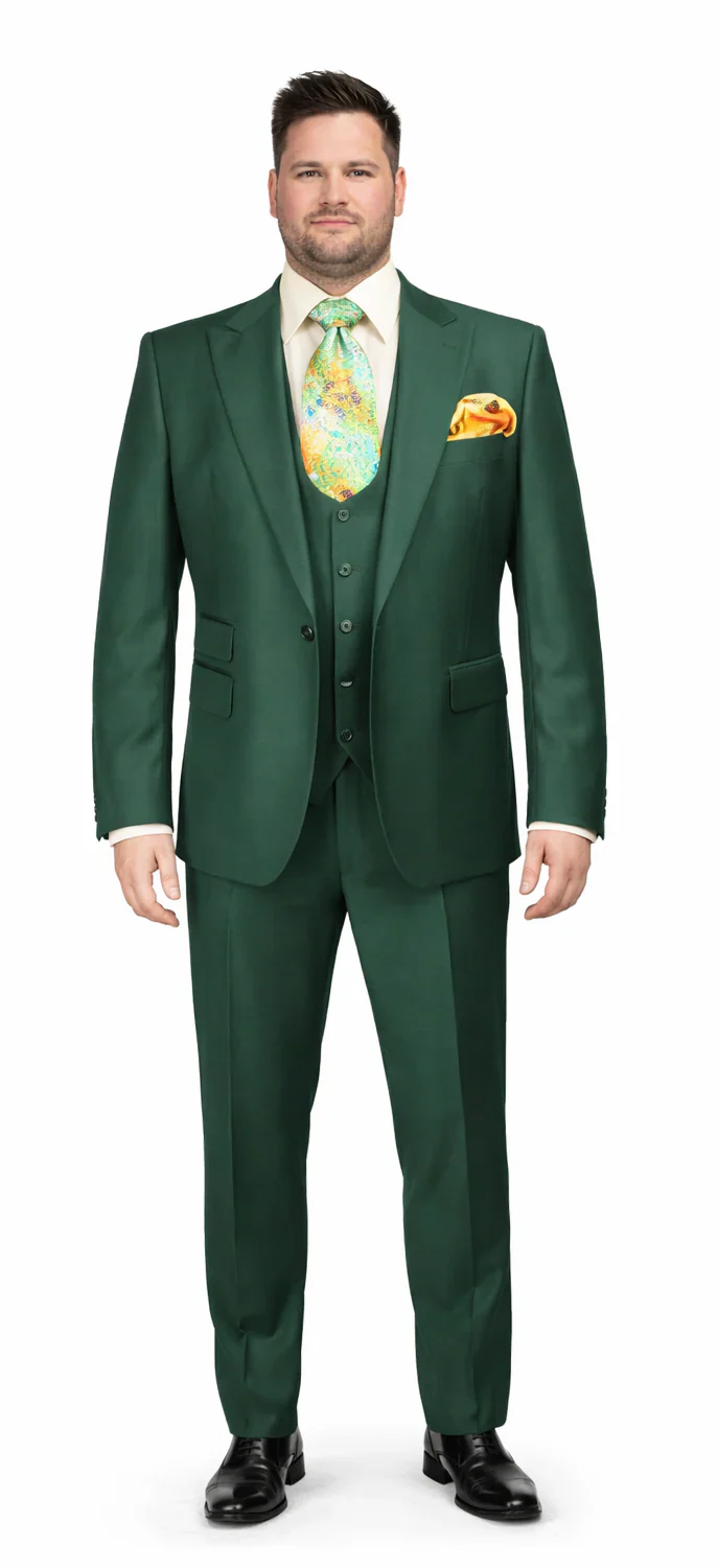 Rossiman Hunter Green Men's Slim-fit Suit Vested Flat Front Pants - Image 8