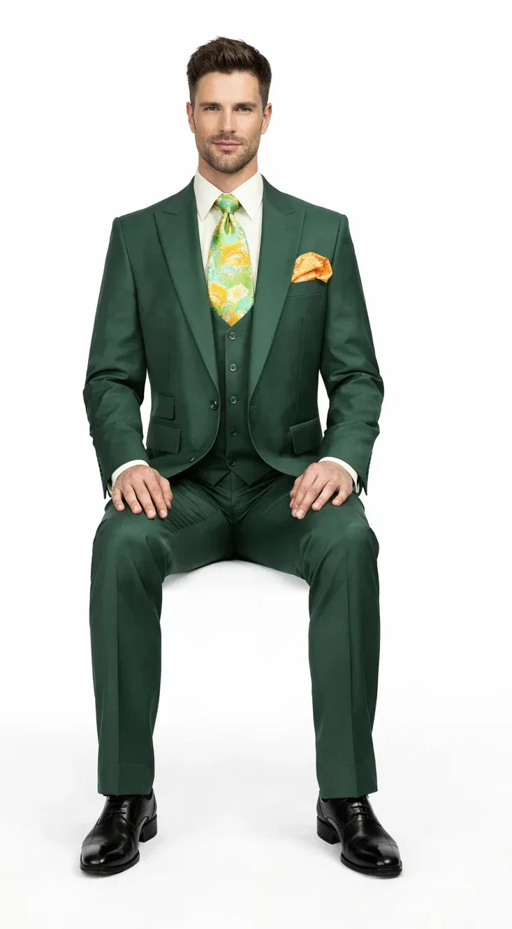 Rossiman Hunter Green Slim Fit Men's Suit – 3-Piece Vested Set with Flat Front Trousers - Image 4