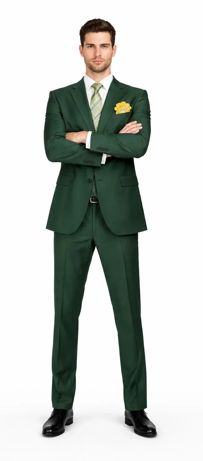 Rossiman Hunter Green Slim Fit Men's Suit – 3-Piece Vested Set with Flat Front Trousers - Image 5
