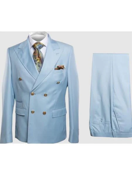 Rossiman Light Blue Men's Suit Double Breasted Slim Fit - Image 9