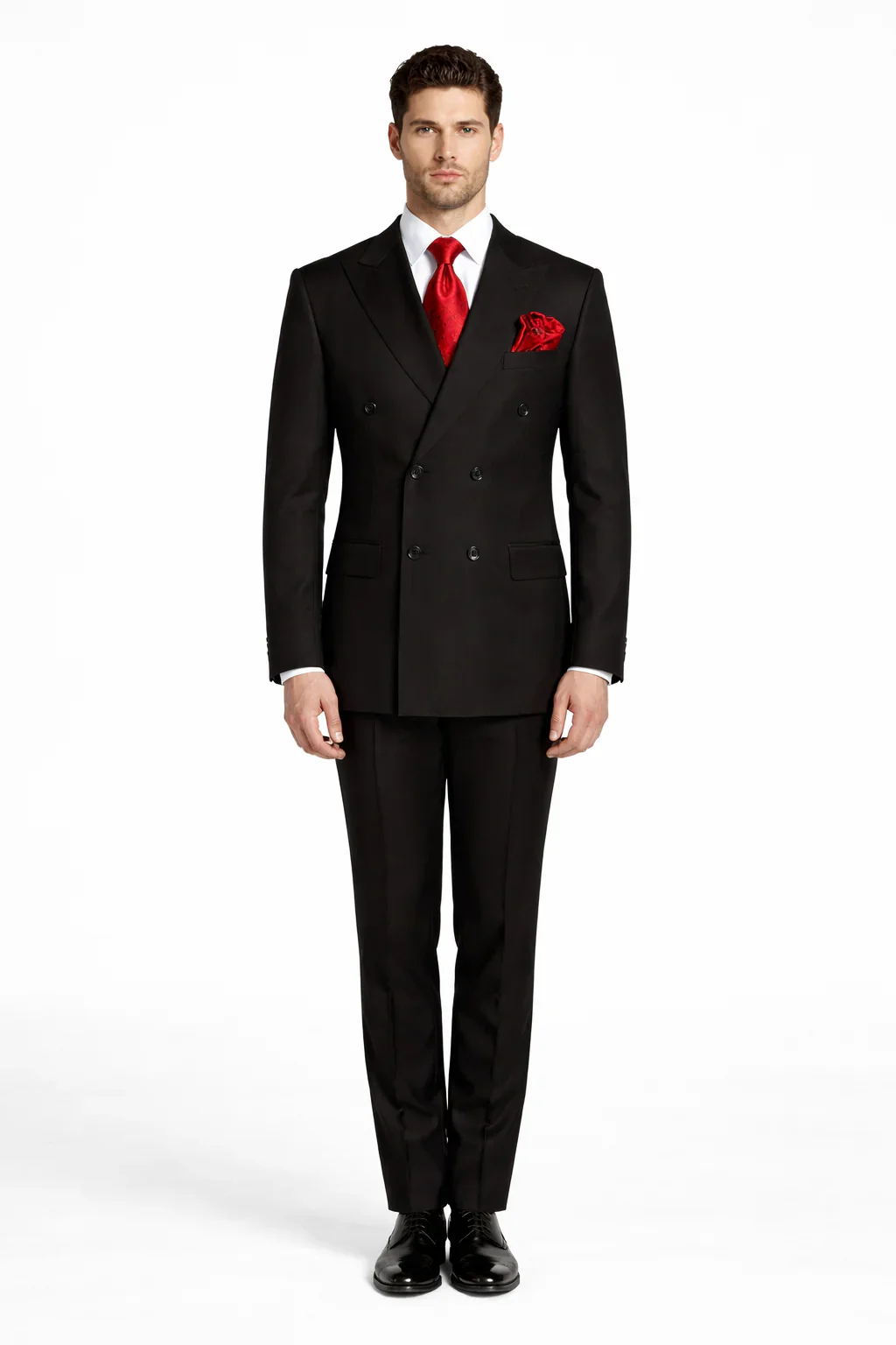 Rossiman Men's Black Slim Fit Suit Double Brest Vest Flat Front Pants