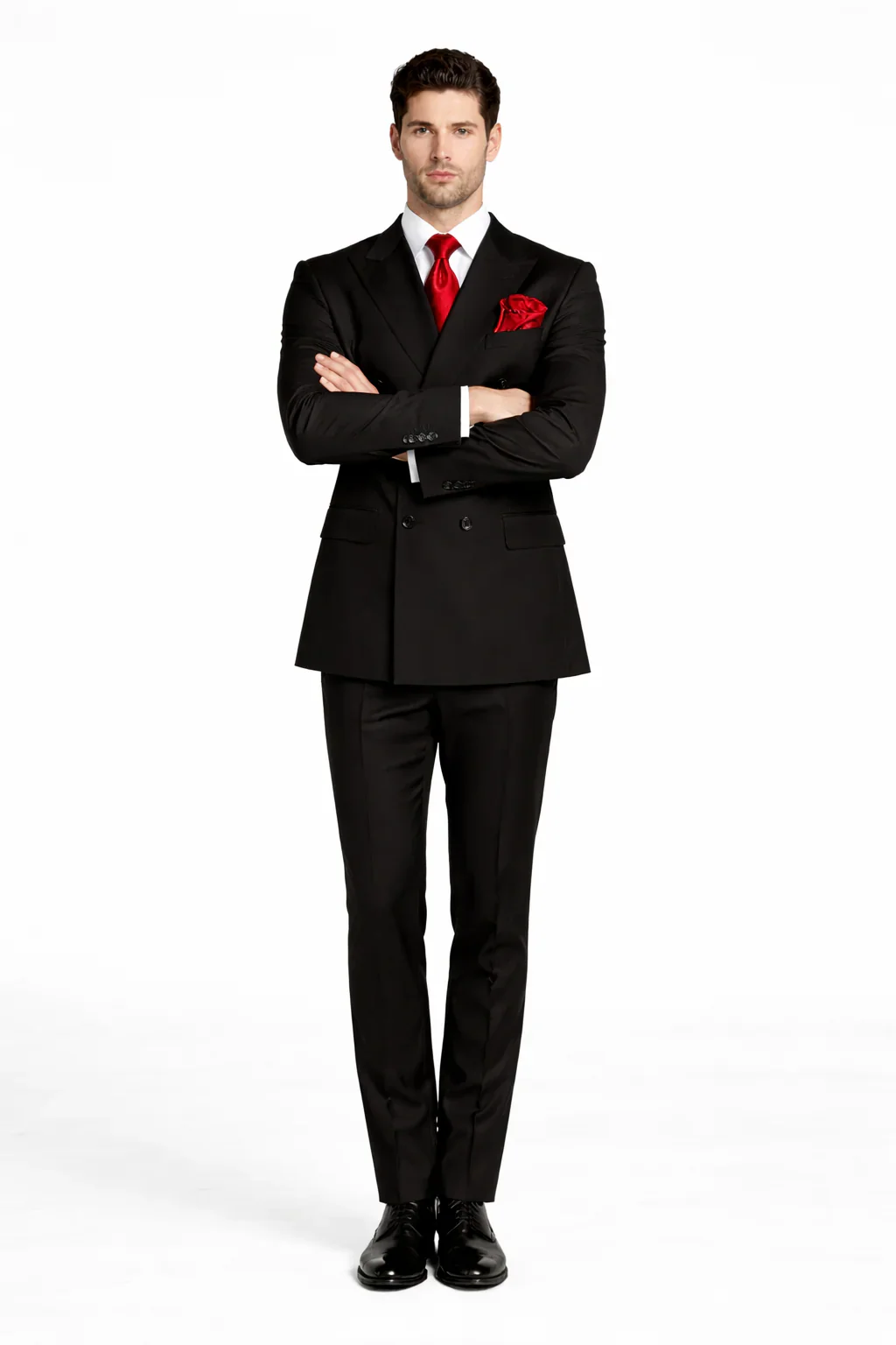 Rossiman Men's Black Slim Fit Suit Double Brest Vest Flat Front Pants - Image 5