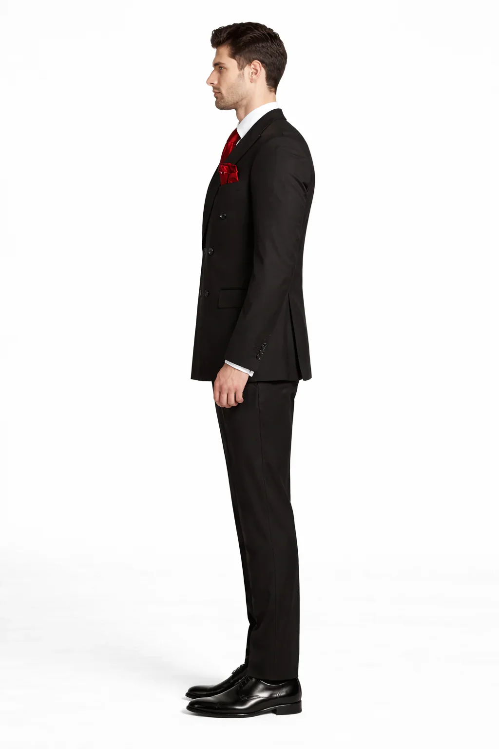Rossiman Men's Black Slim Fit Suit Double Brest Vest Flat Front Pants - Image 3