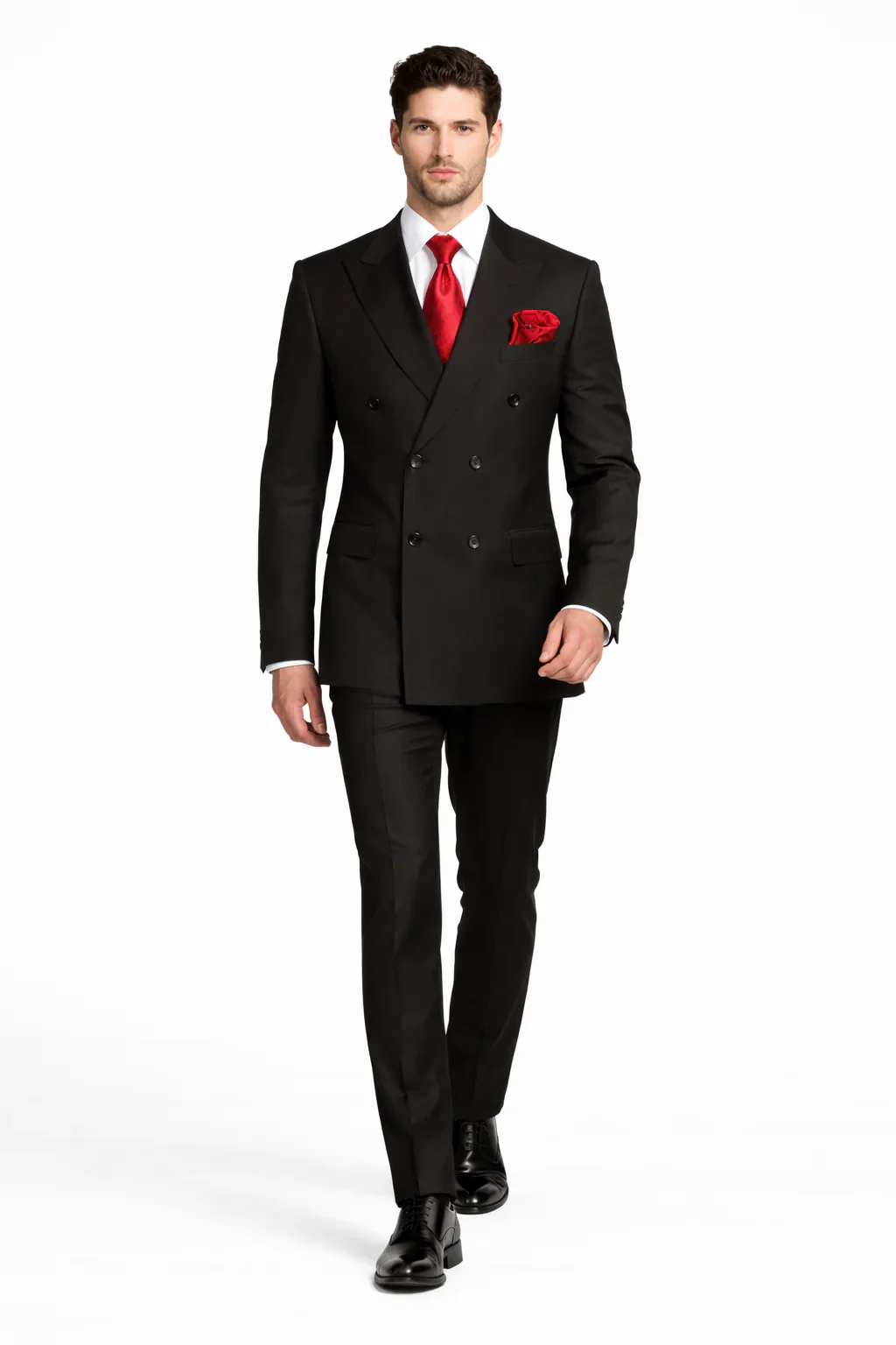 Rossiman Men's Black Slim Fit Suit Double Brest Vest Flat Front Pants - Image 4