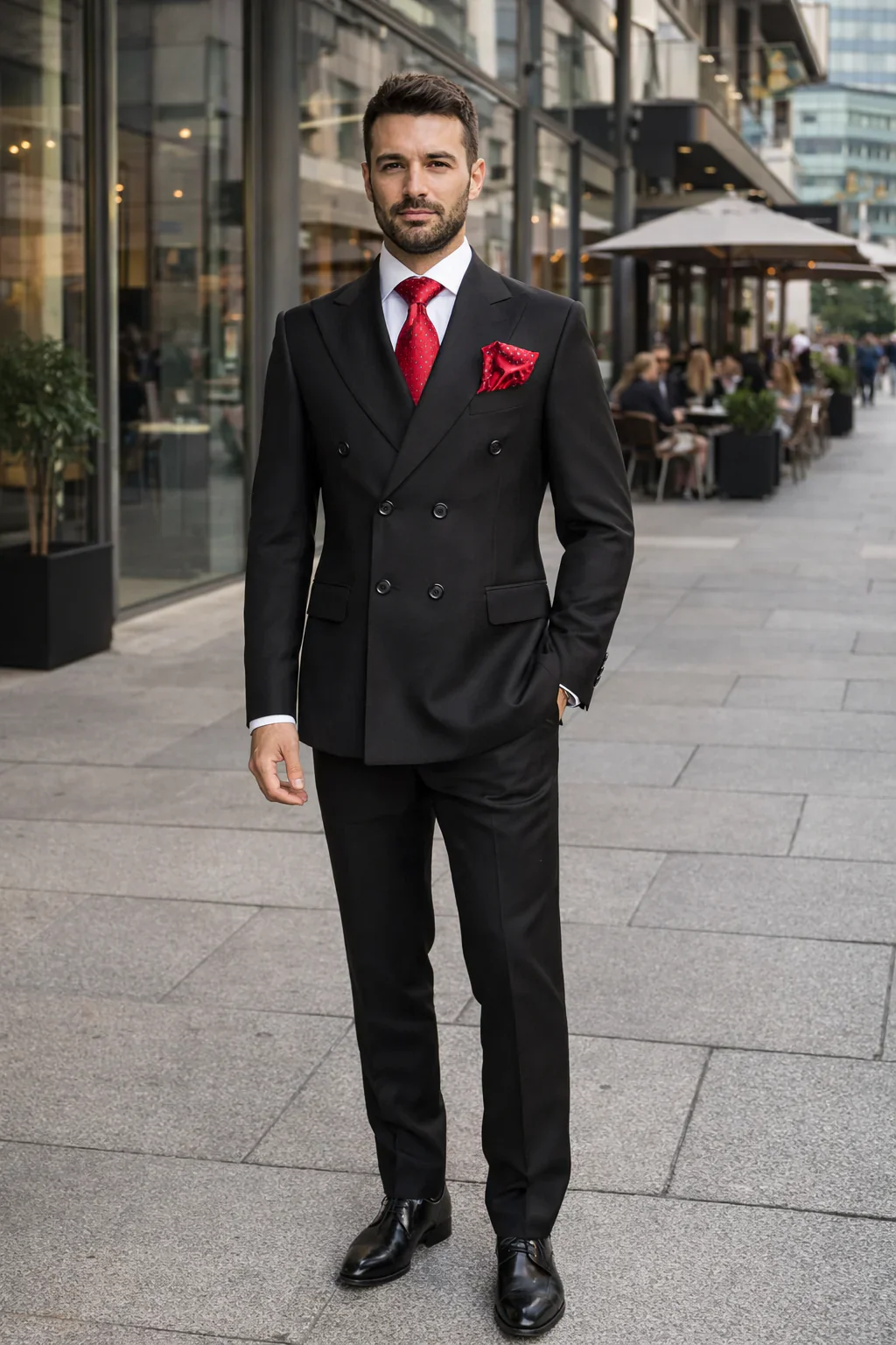 Rossiman Men's Black Slim Fit Suit Double Brest Vest Flat Front Pants - Image 6