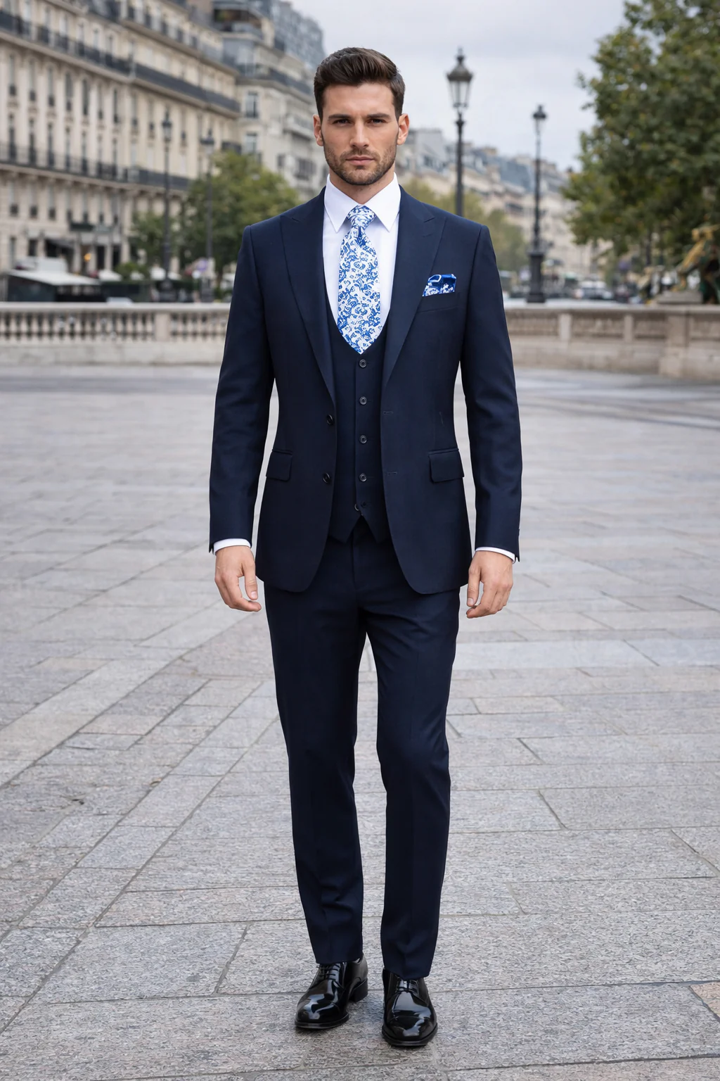 Rossiman Men’s Formal Blue Suit – Slim Fit Design with Vest and Trousers - Image 7