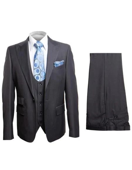 Rossiman Men's Dark Gray Slim Fit Suit Vested Flat Front Pants - Image 9