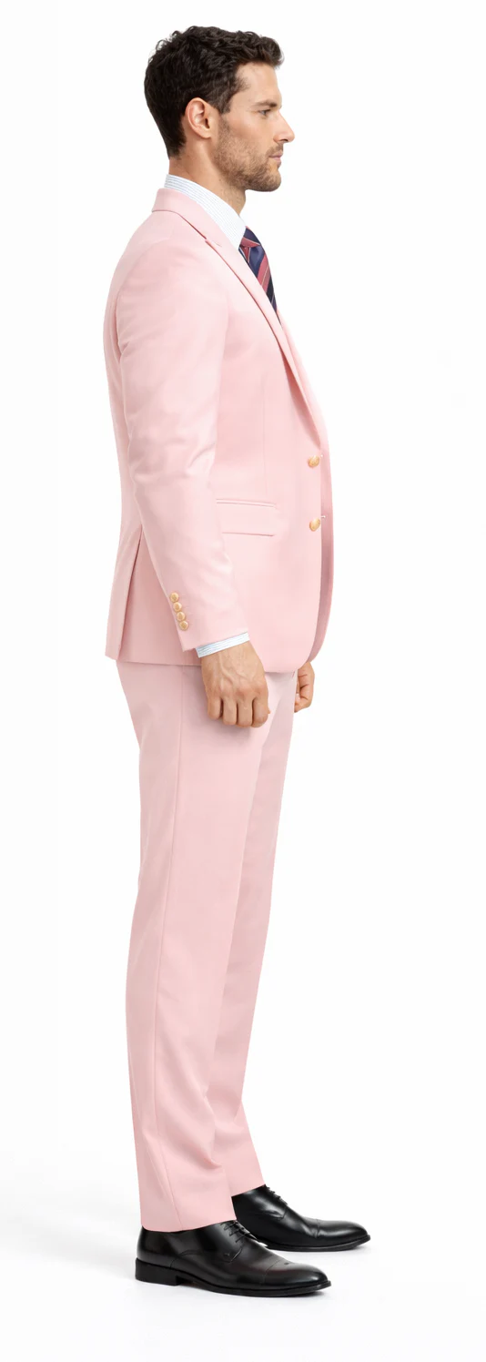 Rossiman Men's Pink Suit – 1-Button Peak Lapel Jacket & Double-Breasted Vest - Image 3