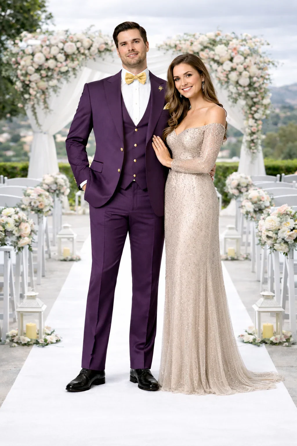 Plum Suit - Purple Suit With Gold Buttons With Double Breasted Vest - Rossiman Suits - Image 7