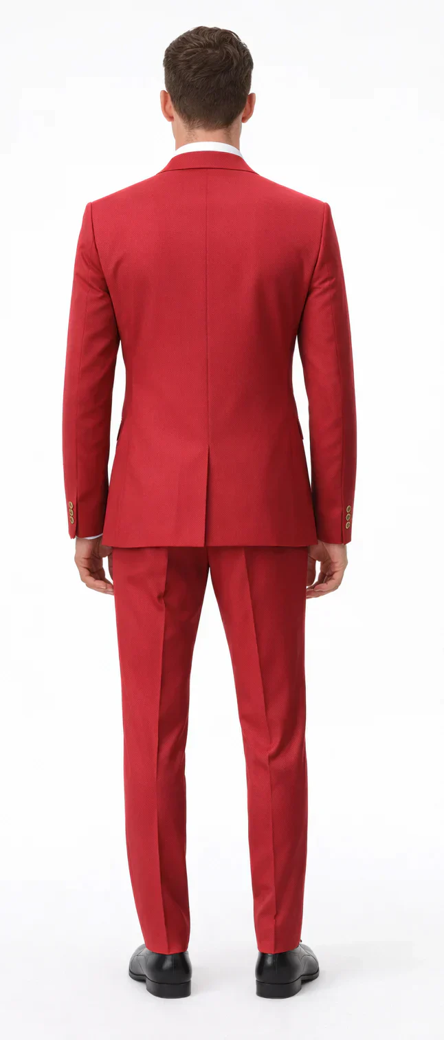 Rossiman Men's Red Suit – Stylish 1-Button Peak Lapel Jacket & Double-Breasted Vest - Image 2
