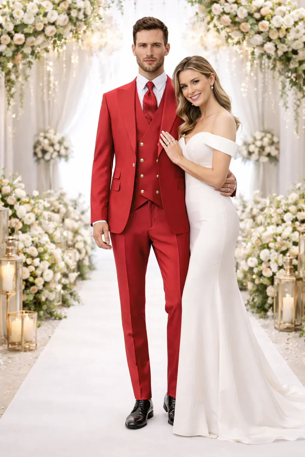 Rossiman Men's Red Suit – Stylish 1-Button Peak Lapel Jacket & Double-Breasted Vest - Image 7