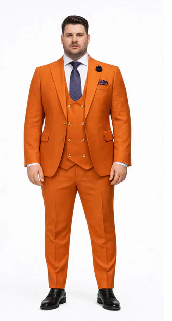 Rossiman Men's Rust Slim Fit Suit – 3-Piece Set with Double-Breasted Vest & Flat Front Pants - Image 8