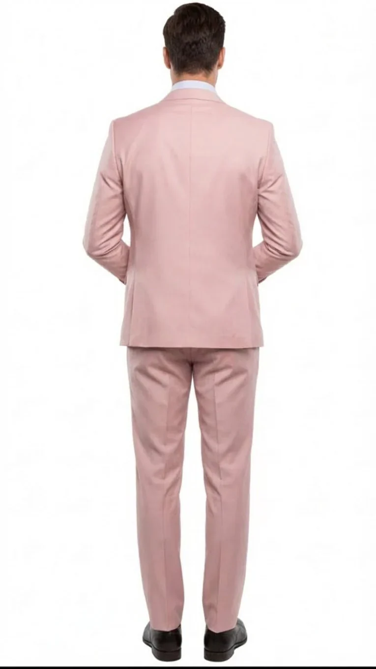 Rossiman Pink Men's Slim Fit Suit Double Brest Vest Flat Front Pants - Image 2