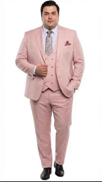 Rossiman Pink Men's Slim Fit Suit Double Brest Vest Flat Front Pants - Image 5