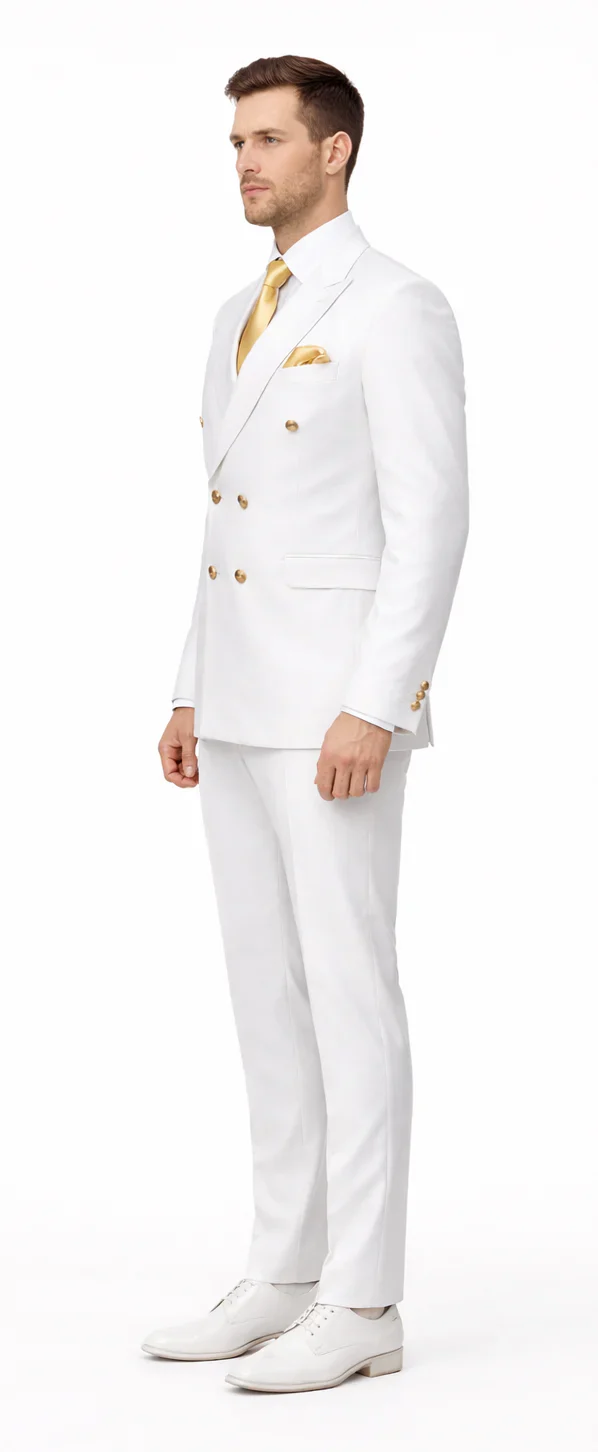 Rossiman Men's White Slim Fit Suit – Double-Breasted 3-Piece Formal Ensemble - Image 3