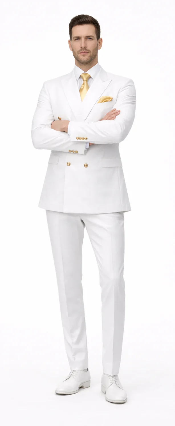 Rossiman Men's White Slim Fit Suit – Double-Breasted 3-Piece Formal Ensemble - Image 5
