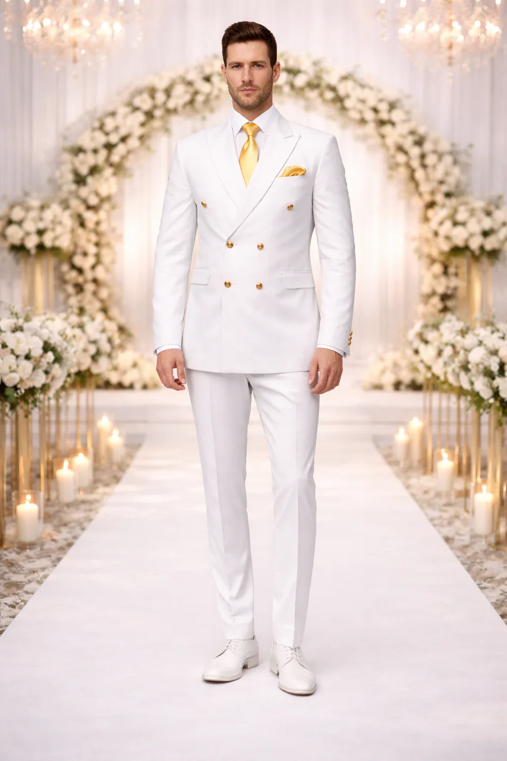 Rossiman Men's White Slim Fit Suit – Double-Breasted 3-Piece Formal Ensemble - Image 6