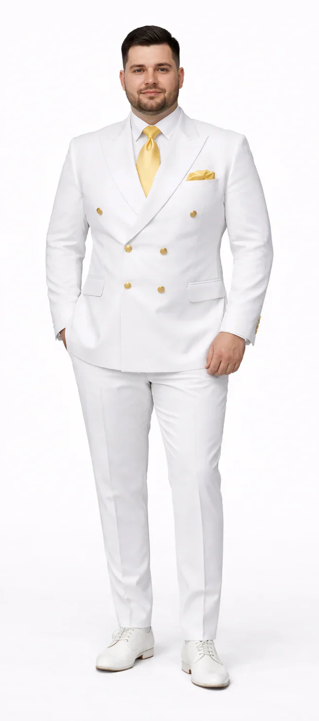 Rossiman Men's White Slim Fit Suit – Double-Breasted 3-Piece Formal Ensemble - Image 8