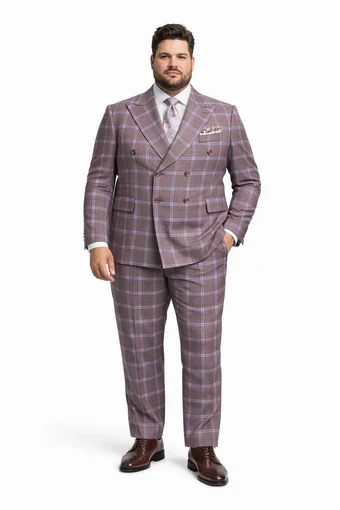 Rossiman Plaid Suit – Gray & Lavender Textured Windowpane Double-Breasted Suit - Image 8