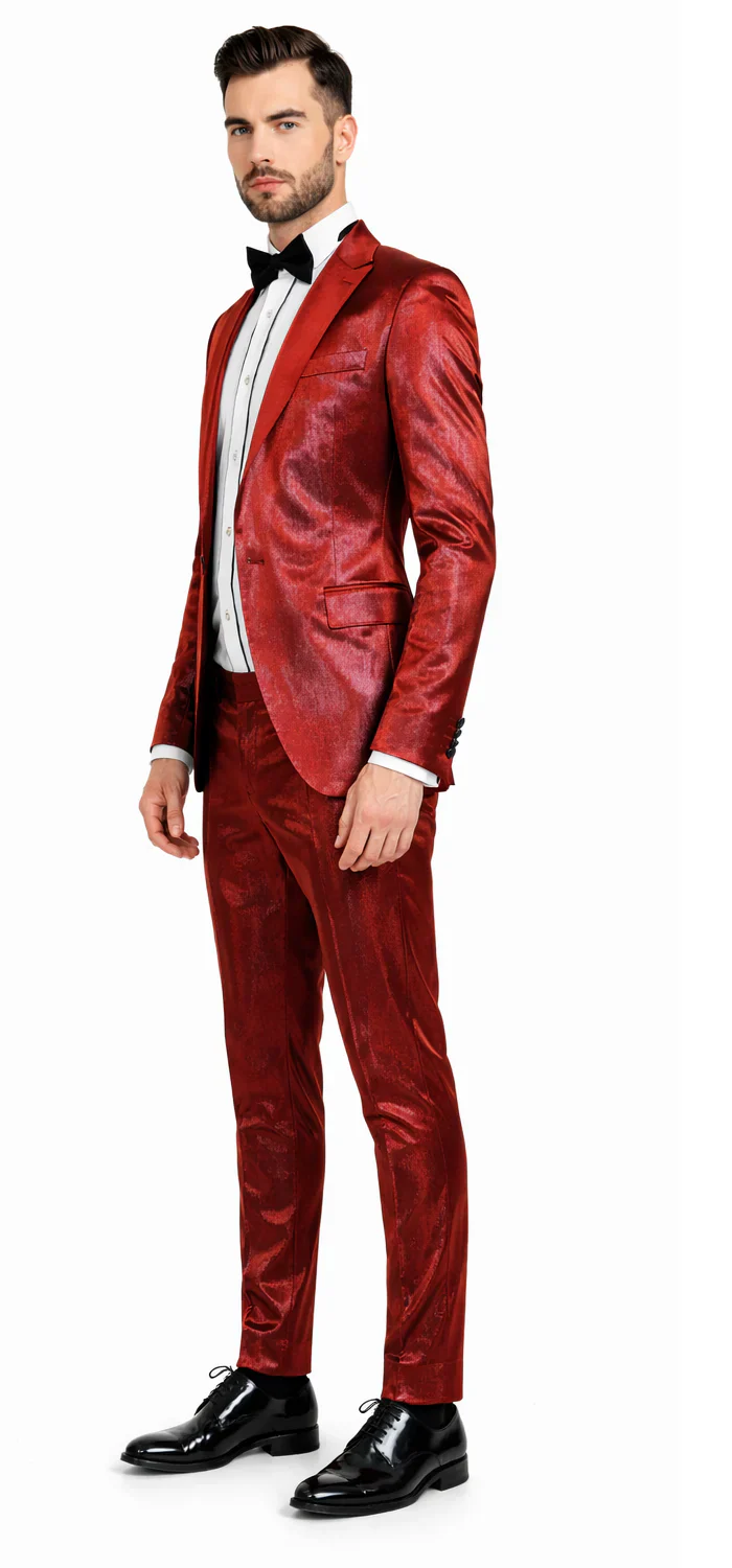 Rossiman Men’s Red Sateen Suit – Glossy Finish Bold Formalwear - Image 3